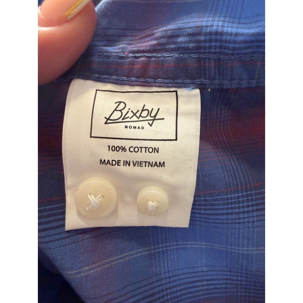 Bixby Nomad Men's Slim Fit Blue Red Plaid Cotton Button Down Shirt XL - Picture 4 of 6